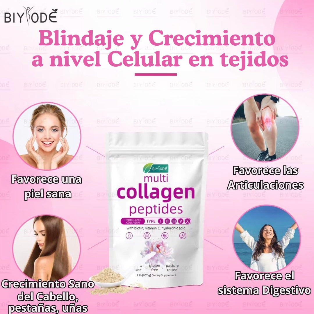 Multi Colageno Hidrolizado Peptidos, Proteína, Biotín, Acido Hialuronico, Vitamina C, Sodium,   (907g Biyode 100% Original)