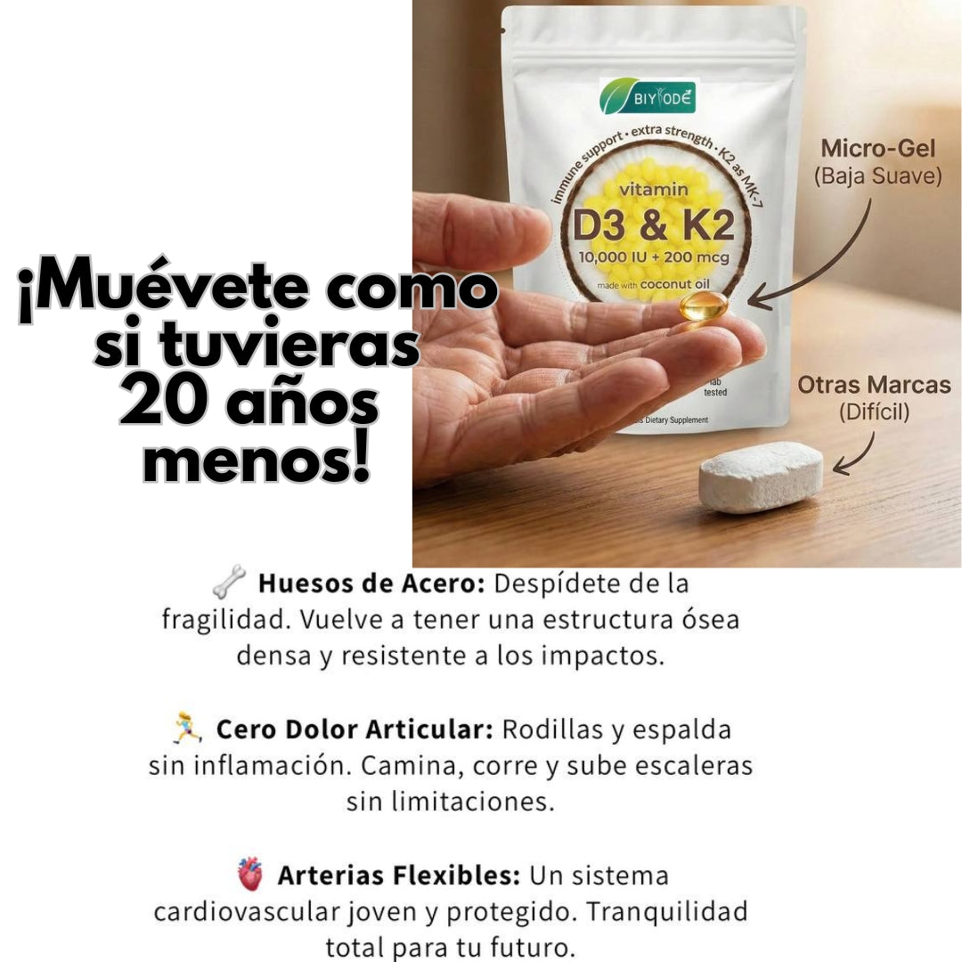 Vitamina D3+K2 Colecalciferol MK-7 con aceite de Coco (180 cap Biyode 100% Original)