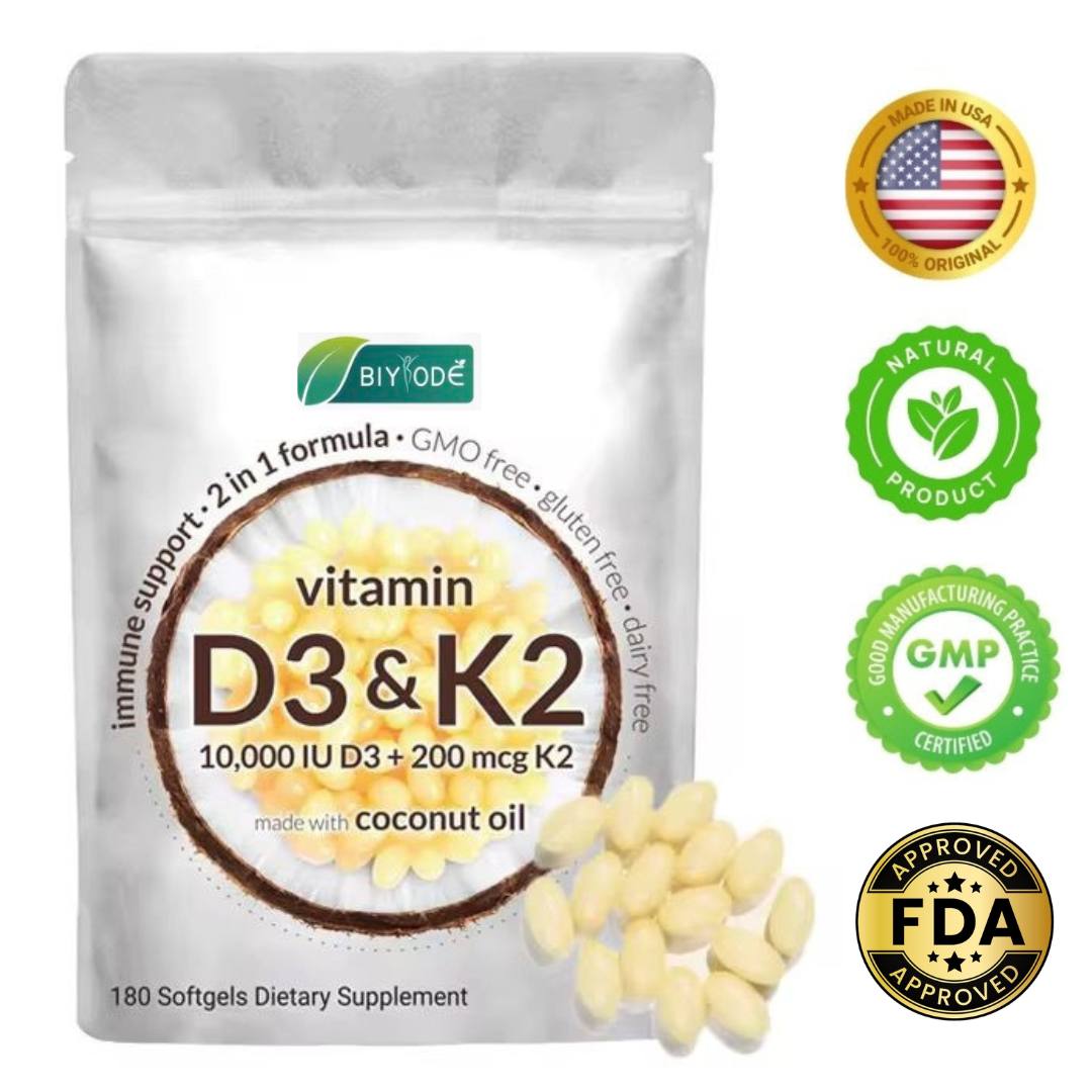 Vitamina D3+K2 Colecalciferol MK-7 con aceite de Coco (180 cap Biyode 100% Original)