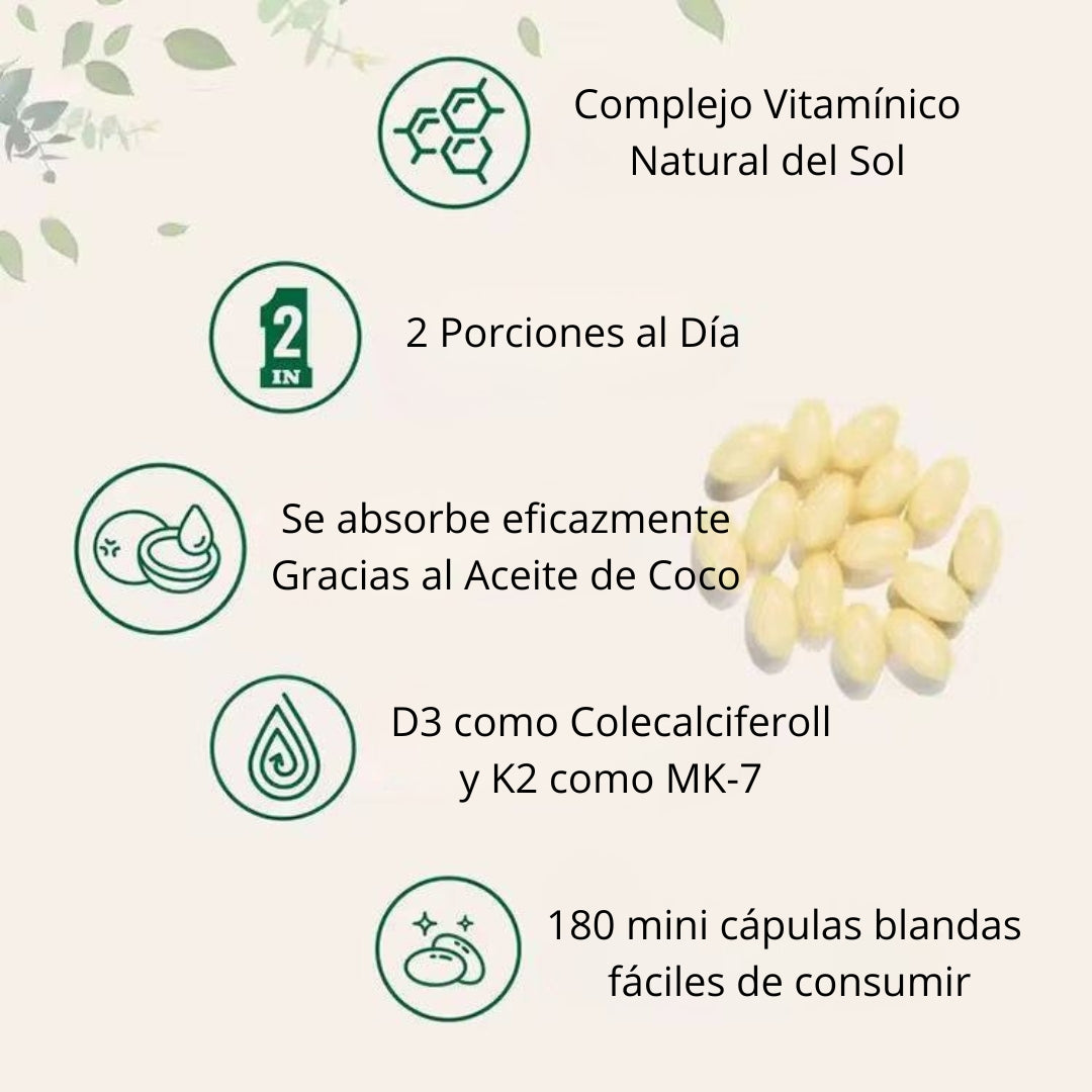 Vitamina D3+K2 Colecalciferol MK-7 con aceite de Coco (180 cap Biyode 100% Original)