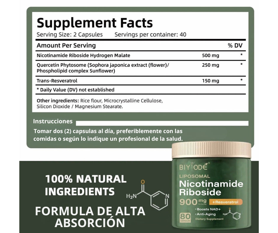"Pack Rejuvenecimiento Premium 2X1" Suplemento NAD+ Resveratrol (Original 160 capsulas) Combinacion única Acelera resultados en solo 15 días
