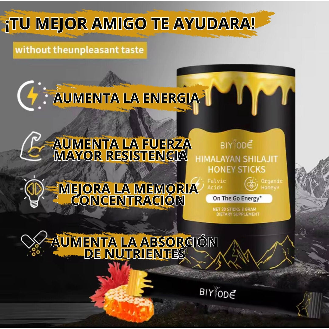 Resina de Shilajit 100% Pura del Himalaya combinada con Miel de Abeja de Turquia(30 sobrecitos)